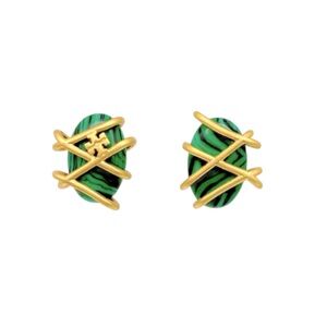 Tory Burch Roxanne Semi Precious Malachite Wrapped Stud Earrings NWOT